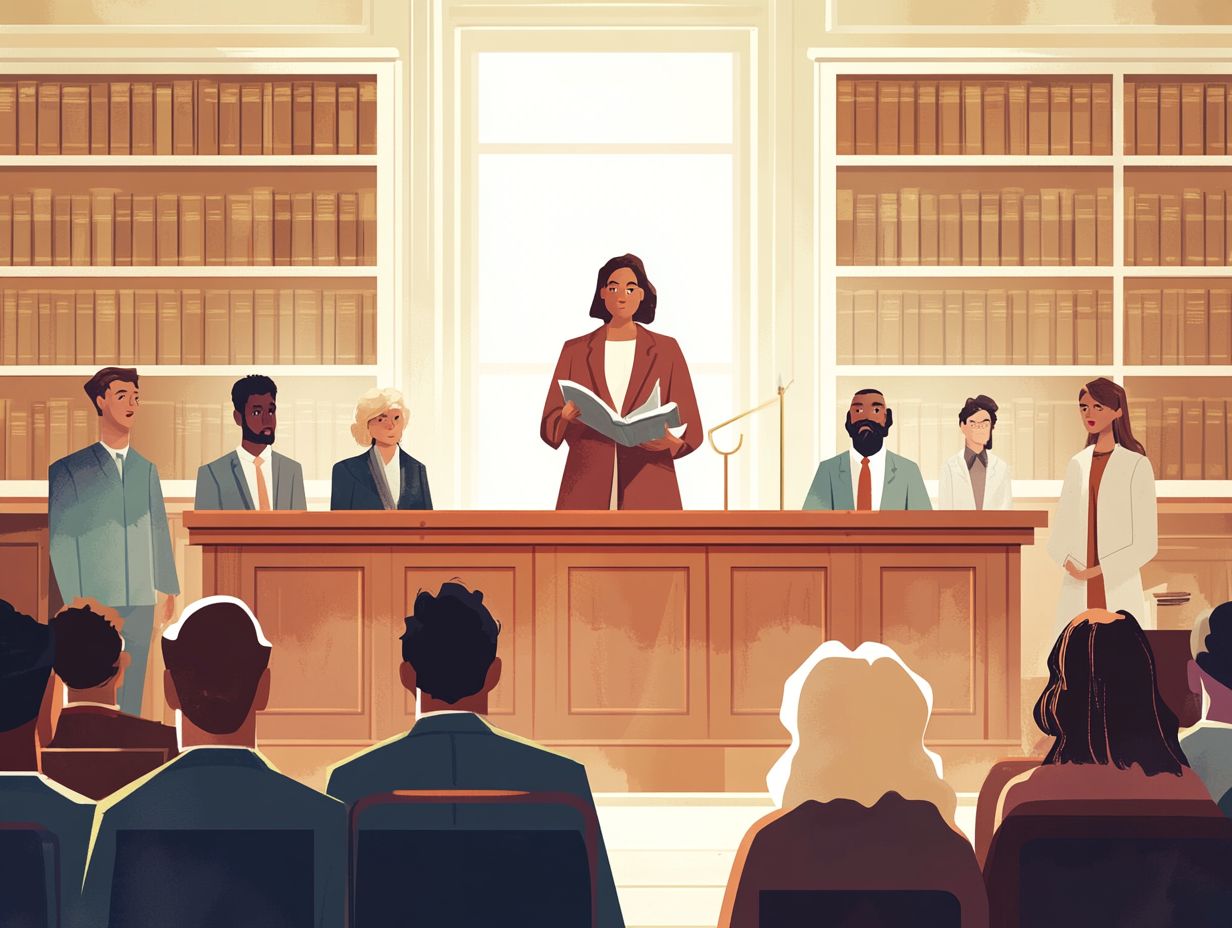 A depiction of a courtroom setting